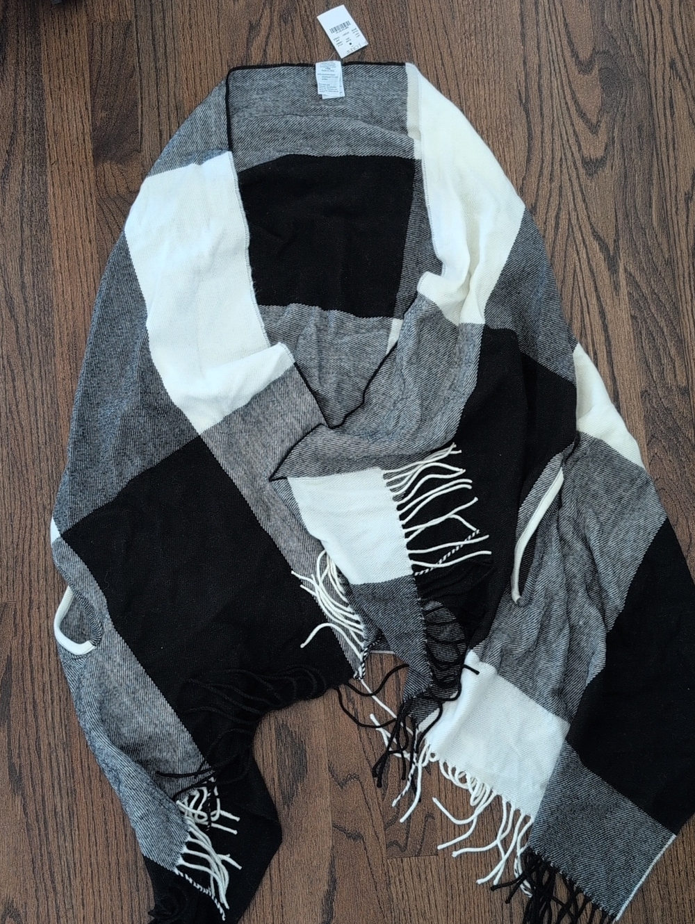 J. Crew Black, Gray & White Plaid Fringe Wrap